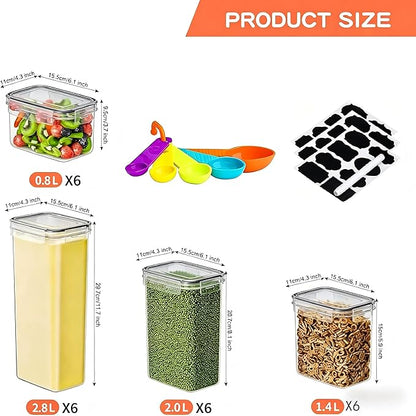 24 Pack Airtight Food Storage Containers with Lids, Plastic Kitchen and Organization Canisters for Cereal, Flour and Sugar, BPA Free, Includes Spoons, Labels and a Pen