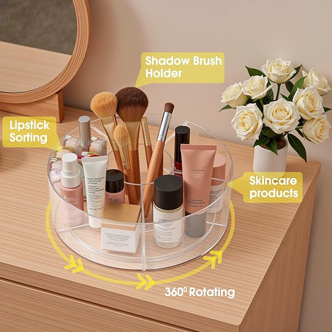 Lonian 360° Rotating Makeup Organizer, Adjustable Acrylic Cosmetic Storage, Cosmetic Organisers and Spinning Makeup Stand for Beauty Skincare
