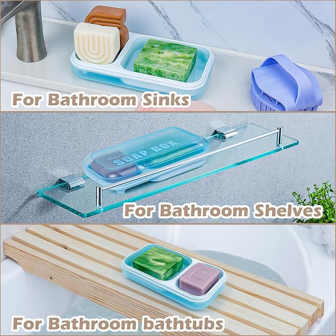 AIDIMMING Extra Large Double Slot Self Draining Soap Dish – for Bathroom Shower, Bathtub & Sink, Perfectly Fits Kitsch Shampoo Conditioner Bars and Dr. Squatch Soap Bar, Keeps Bars Dry (Light Blue)