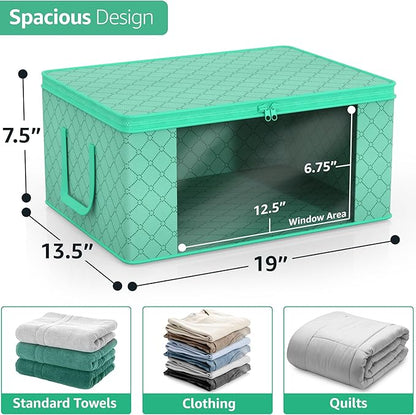 Sorbus Medium Clothes Storage Bags - Foldable Blanket Storage Bins for Organizing Bedroom, Closet, Clothing, Comforter, Organization with Clear Window, Lids and Carry Handles - Set of 8