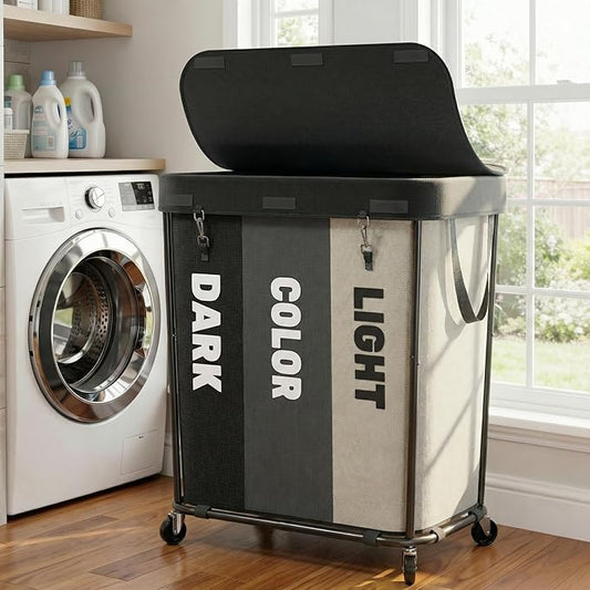 Laundry Sorter with Wheels 240L Rolling Laundry Cart,3 Compartment Designed Removable Laundry Bag for Daily Use in Bathrooms and Laundry Rooms (Black, 240L)
