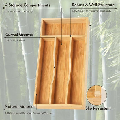 Upassion Bamboo Kitchen Drawer Organizer, 7 Inch Silverware Utensil Holder for Small Drawer, Wood Silverware Organizer for Cutlery