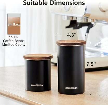 Vacuum Coffee Canister, Stainless Steel Airtight Coffee Storage Container, Coffee Container for 12oz Coffee Beans, Coffee Beans Storage, 34 fl.oz