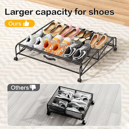 Under Bed Shoe Storage Organizer, 2 Pack Under Bed Storage Containers with Wheels for Under Bed Shoe Organizer Drawer Space Saving for bedroom