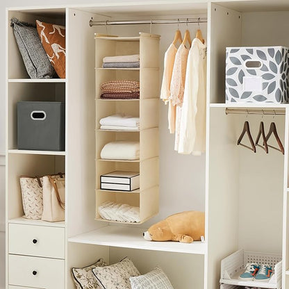 MAX Houser 6 Tier Shelf Hanging Closet Organizer, Closet Hanging Shelf with 2 Sturdy Hooks for Storage,2 Pack, Foldable (Yellow)