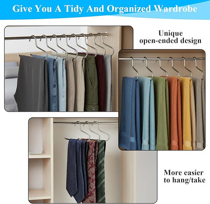 Blanket Hangers Open-Ended 10 Pack Heavy Duty Space Saving Jeans/Quilt/Trouser/Pants Hangers for Men WomenThick Stainless Steel Multi Purpose Non-Slip Hanger for Pants Scarf Trousers Han