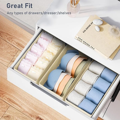 DIMJ Drawer Organizer Clothes - Underwear Organizer Small Sock Organizer Closet Organizers and Storage Box Dresser Drawer Dividers for Baby Clothes, Bra, Socks, Belt, Tie, Set of 9, Beige