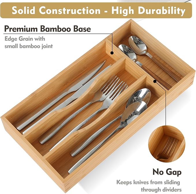 Upassion Bamboo Kitchen Drawer Organizer, 7 Inch Silverware Utensil Holder for Small Drawer, Wood Silverware Organizer for Cutlery