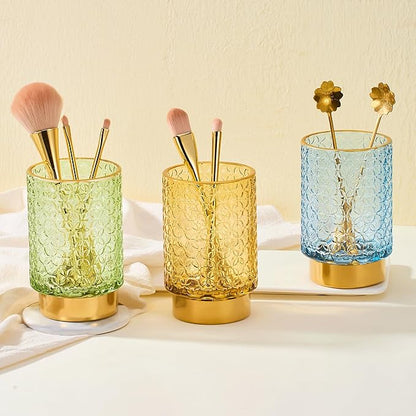 Makeup Brush Holder Organizer,Toothbrush Holders,Desk Pen Pencil Holder,Multifunctional Vintage Glass Brush Cup（A44-2-US）