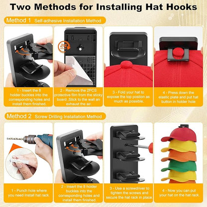 Coopache Hat Organizer for Baseball Caps 2 Pack, Hat Rack for Hanger Wall or Door Ball Cap Storage Holder for 16 Hats Hanging (Black & White, One size)
