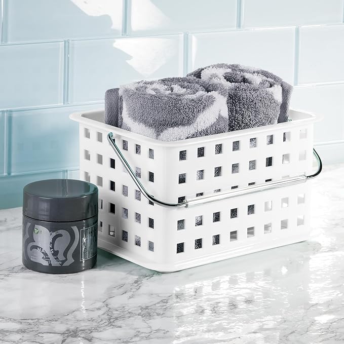 iDesign Shower Caddy Basket with Handle for Bathroom or Dorm - Set of 3 - White - Made in USA
