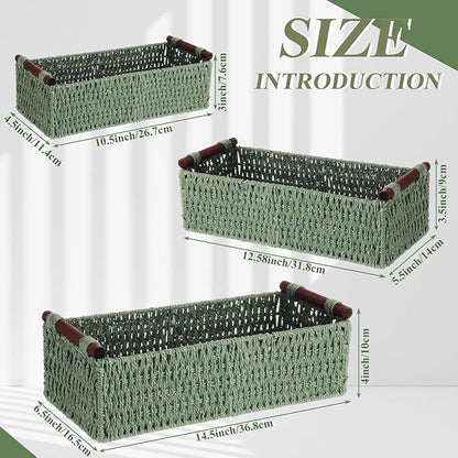 Boao 3 Pcs Boho Storage Wicker Baskets Handmade Woven Decorative Paper Rope Baskets for Organizing with Handle Countertop Toilet Paper Storage Container for Toilet Tank Top