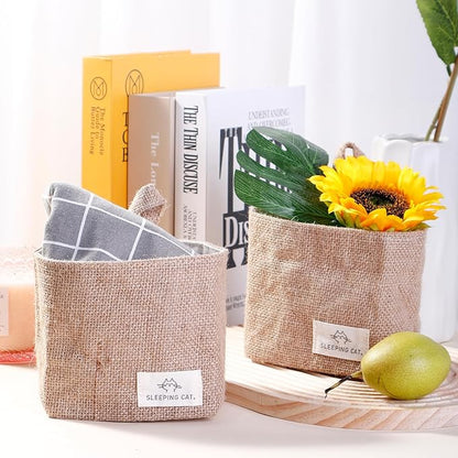 TENEBRALUX Small Cotton and Linen Hanging Storage Basket for Desktop, Ideal for Organizing Keys and Miscellaneous Items. (2)