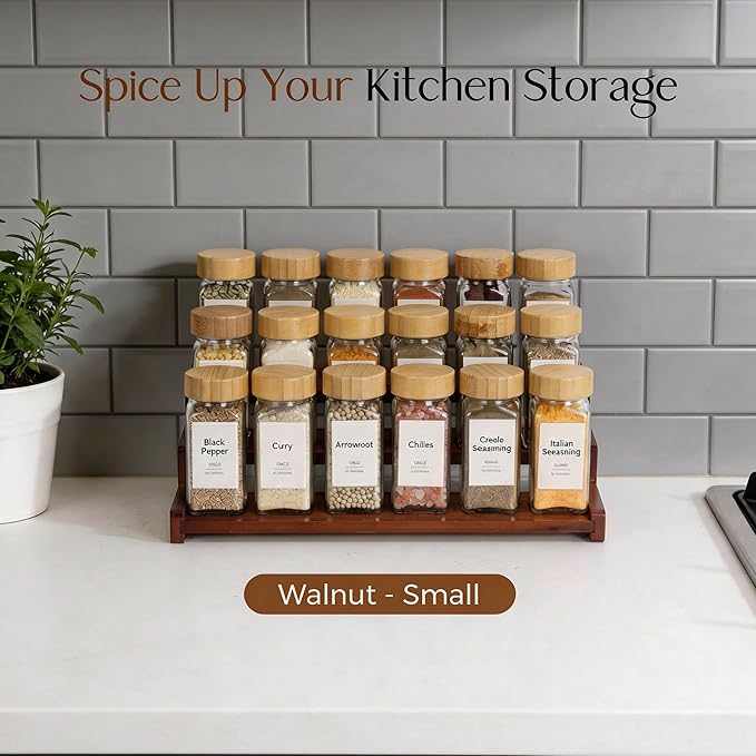 Bamboo Spice Rack，3-Tier Spice Rack Organizer for Cabinet or Pantry (Walnut, M)