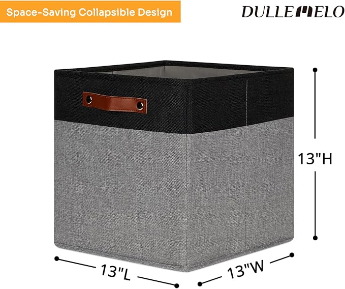 DULLEMELO 13x13 Storage Cubes, Collapsible Sturdy Cube Storage Bins With Handles for Organizing,Fabric Storage Cubes Baskets for Shelves Nursery Closet Home Organization and Storage (Black&Grey)