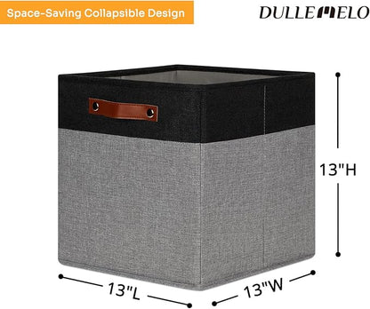 DULLEMELO 13x13 Storage Cubes, Collapsible Sturdy Cube Storage Bins With Handles for Organizing,Fabric Storage Cubes Baskets for Shelves Nursery Closet Home Organization and Storage (Black&Grey)