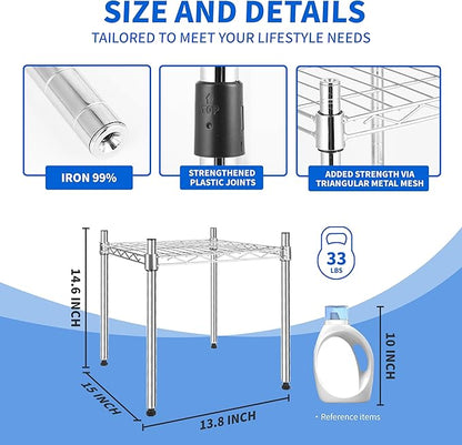 YSSOA Heavy Duty 1-Tier Shelving Unit, 15" W x 13.8" D x 15" H Wire Metal Stackable Storage, Chrome, 2 Pack