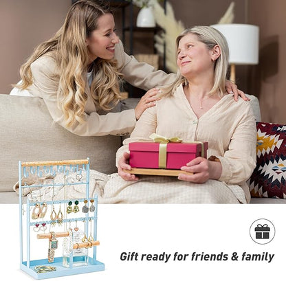 ProCase Jewelry Organizer Stand Necklace Organizer Earring Holder, 6 Tier Jewelry Stand Necklace Holder with 15 Hooks, Jewelry Tower Display Rack Storage Tree for Bracelets Earrings Rings -Blue