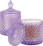 rejomiik 2 Pack Qtip Holder Thick Glass Apothecary Jars with Lid for Bathroom Decor Storage Organizer for Cotton Swabs, Balls, Pads, Floss Picks, Candy, Jewelry, Purple