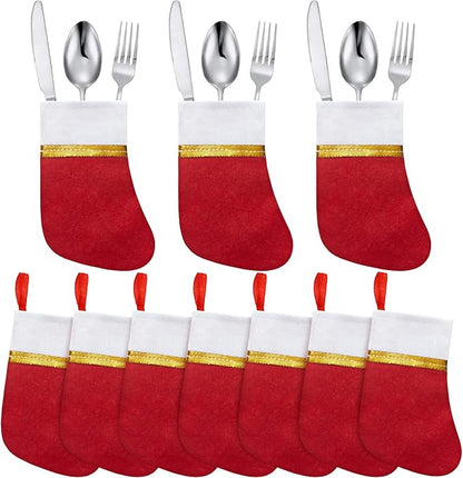 Patelai 30 Pcs Mini Stockings Christmas Bulk Dinner Table Decorations Mini Socks Silverware Holders Knife Spoon Fork Storage for Christmas Table Party Decor(Novel Style)