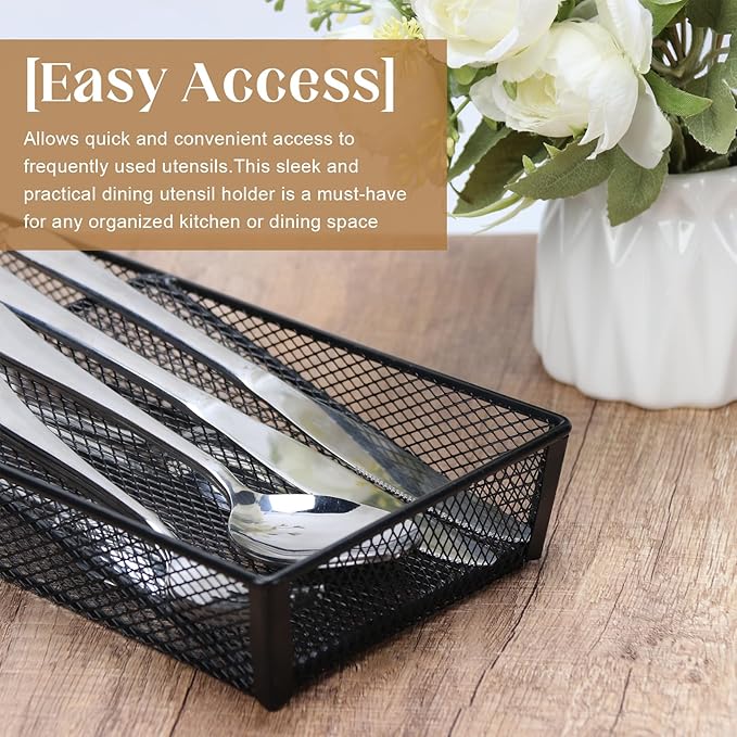 DOSTATNI 2 Pcs Mesh Silverware Drawer Organizer Cutlery Drawer Organizer Utensil Tray Organizer Silverware Holder for Flatware Knives Spoons Storage(14.1X5.3x2inch)