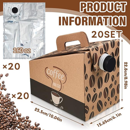 Dandat 20 Pcs 160 oz Disposable Coffee Dispenser Box with Spout, Insulated Cardboard Beverage Container for Catering Events Office Meetings Hot Cold Drinks