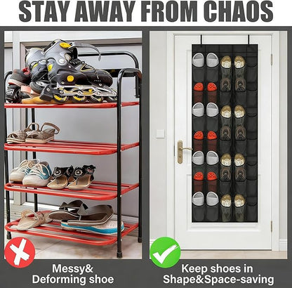 Shoe Rack for Door | Mesh Foldable Space Saving Storage - Shoe Organizer Over the Door Rack | for Sneaker Slippers Toiletries Bottle Bedroom Living Room Bathroom Entryway Apartment