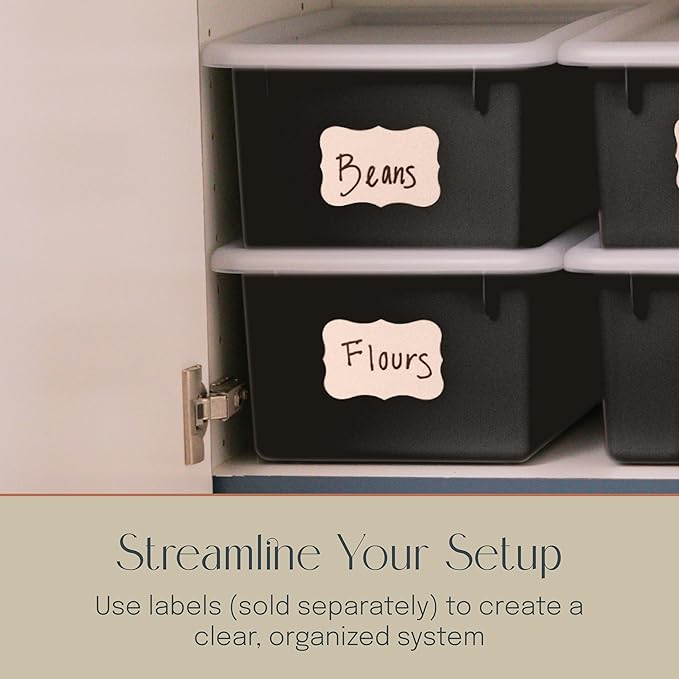 Cubby Storage Bins with Lids, 10-Pack Stackable Plastic Organizer Containers for Pantry, Office, Garage - Nestable with Handles, Black