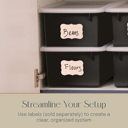 Cubby Storage Bins with Lids, 10-Pack Stackable Plastic Organizer Containers for Pantry, Office, Garage - Nestable with Handles, Black