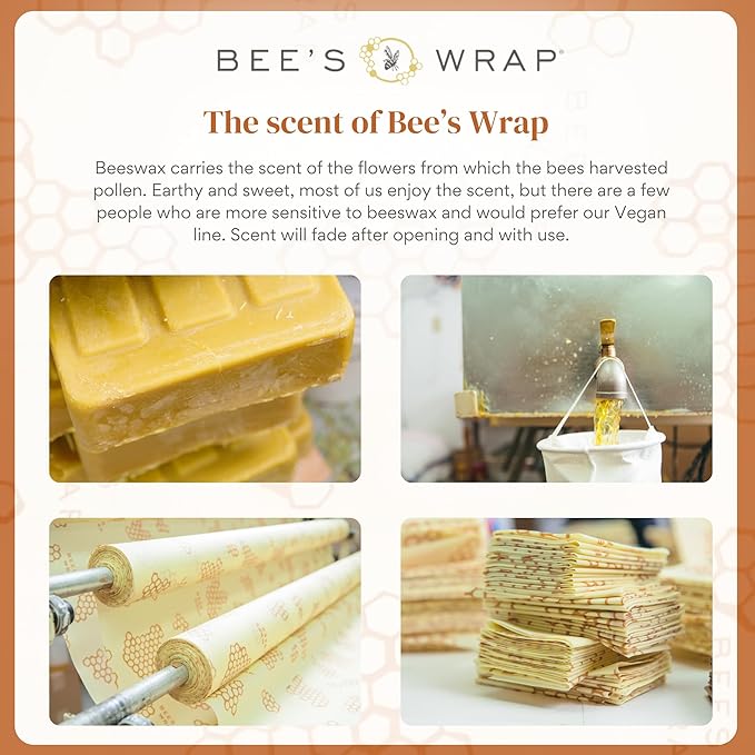 Bee's Wrap Beeswax Wraps for Food - 3 Pack of Large Beeswax Wraps - Plastic Free Made in USA Reusable Natural Food Wrap - Honeycomb Print