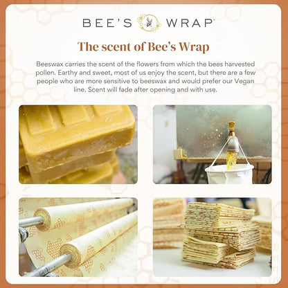 Bee's Wrap Beeswax Wraps for Food - 3 Pack of Large Beeswax Wraps - Plastic Free Made in USA Reusable Natural Food Wrap - Honeycomb Print