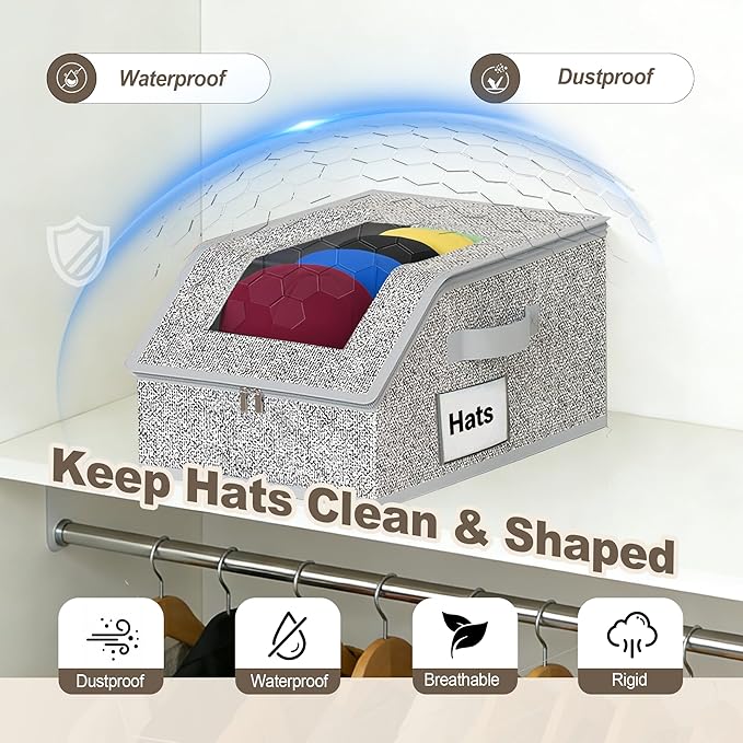 Hat Organizer for Baseball Caps 1 Pack Grey, Holds 15 Caps Hat Storage Hat Box, Closet Organizers and Storage for Closet/Shelf/Bedroom, Baseball Hat Organizer for Men Women
