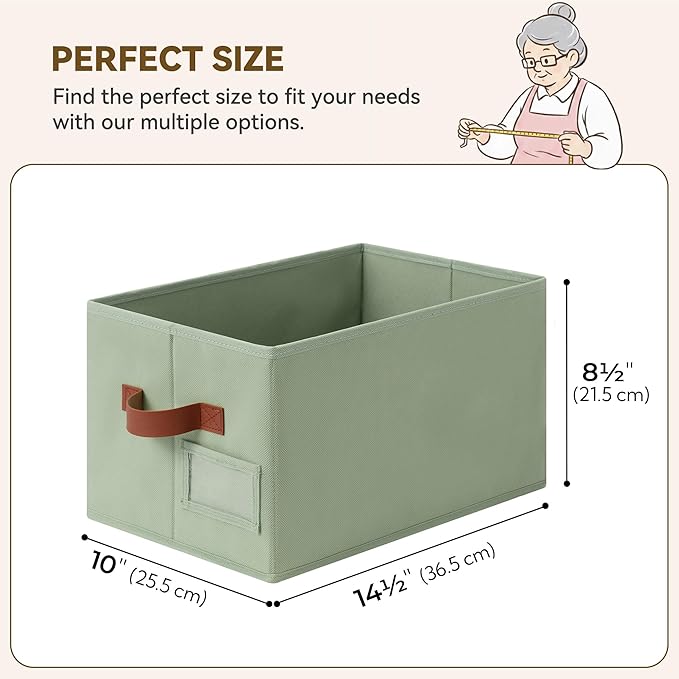 GRANNY SAYS Fabric Storage Bins, Closet Storage Bins for Shelves, Storage Basket with Handles, Collapsible Storage Boxes, Decorative Storage Box, Sage Green, Medium, 3-Pack