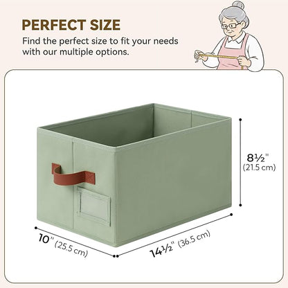 GRANNY SAYS Fabric Storage Bins, Closet Storage Bins for Shelves, Storage Basket with Handles, Collapsible Storage Boxes, Decorative Storage Box, Sage Green, Medium, 3-Pack