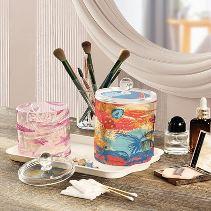 2 Pack Qtip Dispenser Apothecary Jars with Lids Cotton Round Holder Bathroom Canisters for Cotton Swab Floss Ball Pads Clear Plastic Decorative Summer Beach Starfish Waves
