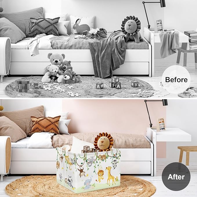Clastyle Vine Woodland Animal Baby Basket Stuffers Toddler Gift Toy Chest Box Bin Organizer Nursery Room Decor Rectangle Elephant Giraffe Lion Clothes Book Storage Basket