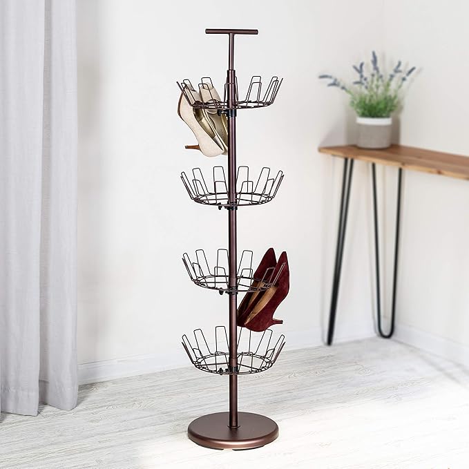 Honey-Can-Do SHO-02221 Shoe Tree with Spinning Handle, Bronze, 4-Tier, 30 lbs