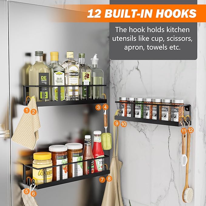 Bunoxea Spice Rack Wall Mounted 4 Pack, Space-Saving Spice Organizer for Spice Jars and Seasonings,Screw or Adhesive Hanging Spice Rack Organizer for Your Kitchen Cabinet,or Pantry Door