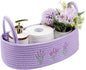 Vesici Storage Basket for Toilet Tank Top Lavender Purple Woven Cotton Rope Bathroom Countertop Toilet Paper Basket with Handle Boho Bathroom Decor for Organizer Nursery Toys 13 x 6 x 4 Inch