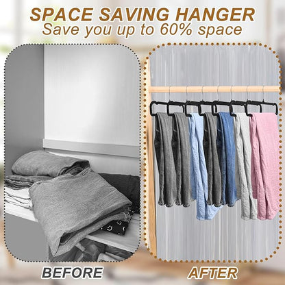 Pants Hangers Space Saving, 30 Pack Velvet Hangers for Closet with 30 Hooks, Strong Durable Non Slip Slim Clothes Hanger, Ultra Soft Flocked Hanger for Pants, Shirts, Bra, Shorts (Black)