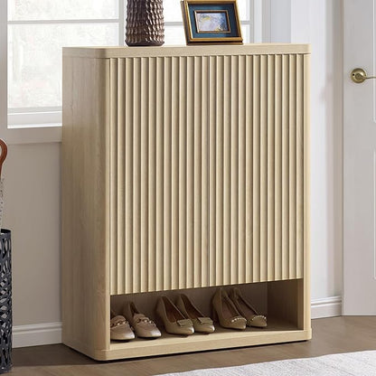 SICOTAS Shoe Cabinet 44 inch Tall Fluted Shoe Cabinet with Doors & 4 Shelves Wooden Large Hidden Shoe Storage Organizer Modern Free Standing 6-Tier Cabinet for Entryway Living Room Closet