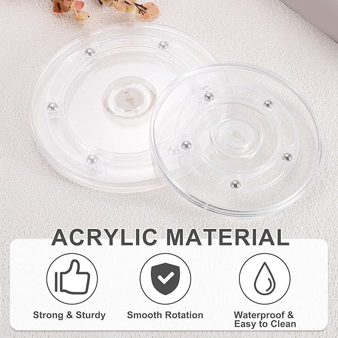 uxcell 2Pcs Acrylic Lazy Susan Turntable, 2 Inch Clear Turntable Organizer Ball Bearing 360 Degree Rotating Tray for Spice Rack Table Cake Kitchen Pantry Decorating Bathrooms