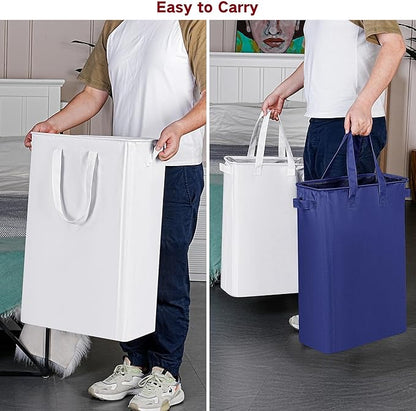 efluky Slim Laundry Basket, Narrow Laundry Hamper with Handles, Collapsible Dirty Clothes Hamper, Tall Laundry Bin for Laundry Room, Dorm and Bedroom, 12.7 Gallons(75L) White
