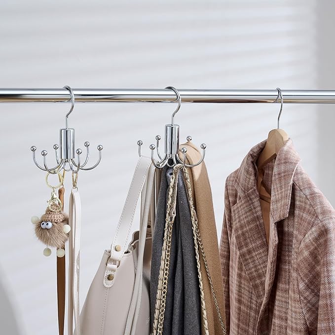 Belt Hanger Duo, 2-Pack - Closet Organizer with Rotatable Design for Easy Selection, Versatile Rack for Belts, Ties, Scarves - Silver