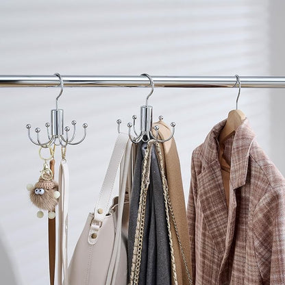 Belt Hanger Duo, 2-Pack - Closet Organizer with Rotatable Design for Easy Selection, Versatile Rack for Belts, Ties, Scarves - Silver