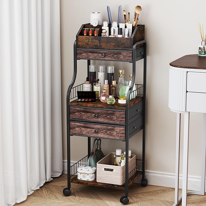 HapiRm Floor Makeup Organizer Storage - Vanity Skincare Make Up Organizers and Storage with Drawers, Cosmetics Display Cases Holder for Skin Care Nail Polish Perfume Makeup Brush