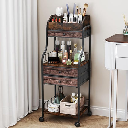 HapiRm Floor Makeup Organizer Storage - Vanity Skincare Make Up Organizers and Storage with Drawers, Cosmetics Display Cases Holder for Skin Care Nail Polish Perfume Makeup Brush