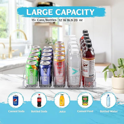Drink Dispenser for Fridge™ | Drink Organizer | Soda Can Organizer for Refrigerator & Soda Can Dispenser for Refrigerator | 17.3''x15''x3.9'' Fridge Drink Organizer I White