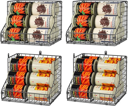 JKsmart 4 Pack Stackable Can Organizer for Pantry with Adjustable Dividers, Soda Can Organizer, Can Storage Dispenser Holds up to 56 Cans, Metal Wire Baskets Can Holder for Kitchen Cabinet Pantry
