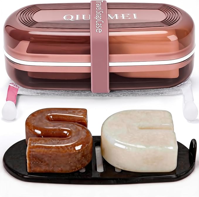 Shampoo Bar Holder and Soap Case | Leakproof Travel Container with Lid & Drain Tray | Includes Silicone Strap and Mesh Soap Bag | for Bathroom, Shower, Camping, Gym Travel (Red, Large)